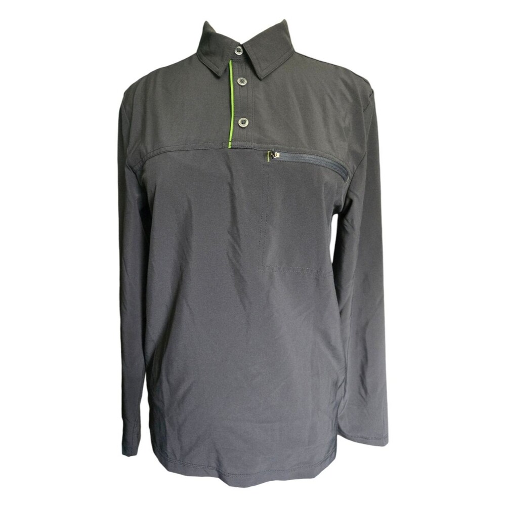 Long Sleeve Gray Pullover with Neon Green Trim